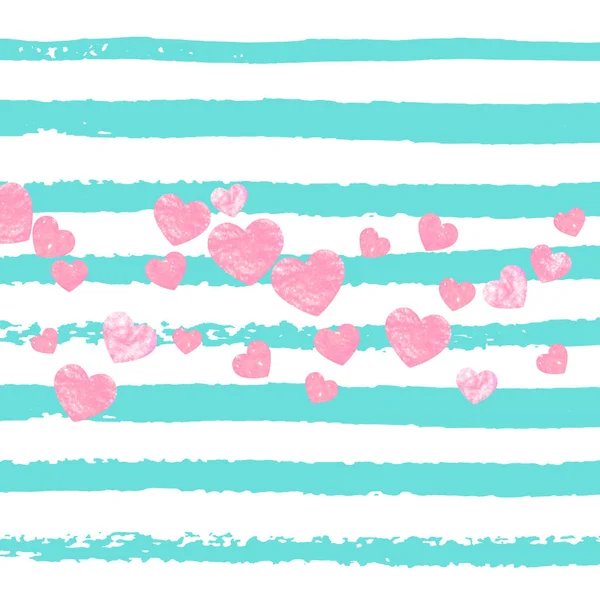 Pink Glitter Confetti Hearts Turquoise Stripes Random Falling Sequins Metallic — Stock Vector