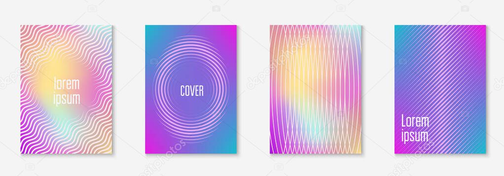Minimal trendy cover template set. Futuristic layout with halftones. Geometric minimal cover template for book, catalog and annual. Minimalistic colorful gradients. Abstract business illustration.