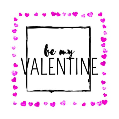 Pembe kalpli sevgililer günü kartı. 14 Şubat. Sevgililer Günü kartı şablonu için vektör konfetisi. Grunge el çizimi dokusu. Hediye kuponları, kuponlar, reklamlar, etkinlikler için aşk teması.