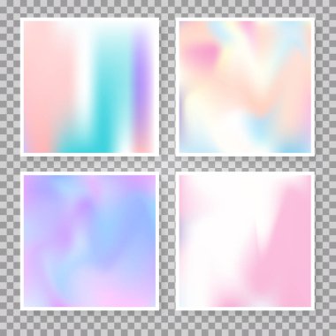 Gradyan örgü soyut arkaplan seti. Gradyan örgülü plastik holografik zemin. 90 'lar, 80' ler modası. Pankart, uçucu, kapak, mobil arayüz, web uygulaması için yanardöner grafik şablonu.