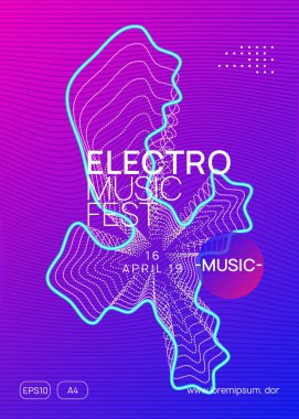 Elektronik şenlik. Dinamik gradyan şekil ve çizgi. Minimum pankart düzeni. Neon Elektronik Festivali broşürü. Elektro dans müziği. Trans ses. Kulüp afişi. Tekno dj partisi.