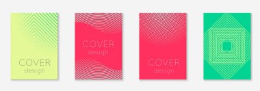 Soyut kapaklar ayarlandı. Yarım ton eğimli asgari trend vektörü. Broşür, poster, broşür ve davetiye için geometrik gelecek şablonu. Minimalist renkli kapak. Soyut şekiller illüstrasyon.