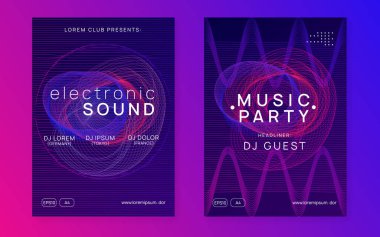Dans ilanı. Dinamik gradyan şekil ve çizgi. Moda konseri broşürü. Neon dans ilanı. Elektro trans müzik. Tekno DJ partisi. Elektronik ses olayı. Kulüp festivali posteri.