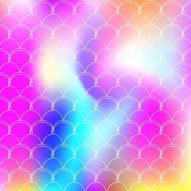 Holografik denizkızıyla aynı ölçekte. Parlak renk değişimi. Balık kuyruğu afişi ve davetiye. Kızlar için su altı ve deniz şablonu. Gradyan ölçekli gökkuşağı arkaplanı.