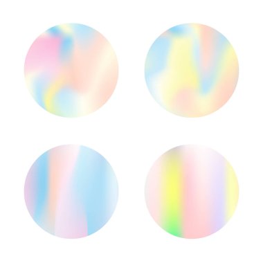 Gradyan örgü soyut arkaplan seti. Gradyan örgülü holografik arkaplan. 90 'lar, 80' ler modası. Pankart, el ilanı, kapak, mobil arayüz, web uygulaması için Pearlescent grafik şablonu.