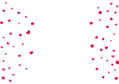 Pembe parıltılı kalpleri olan gelin geçmişi. Sevgililer Günü. Vektör konfetisi. El yapımı doku. Kupon için aşk teması, özel iş afişi. Kalpli gelinlik arkaplan şablonu.