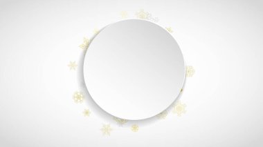 Beyaz kağıtta altın kar taneleri olan bir Noel çerçevesi. Bayram afişleri, kartlar, satışlar, özel teklifler için yatay Noel çerçevesi. Kutlama için ışıltılı karlar yağıyor