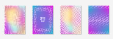 Minimum moda kaplama şablonu ayarlandı. Yarım tonlu fütürist düzen. Kitap, katalog ve yıllık için geometrik kapak şablonu. Minimalist renkli gradyanlar. Soyut iş illüstrasyonu.