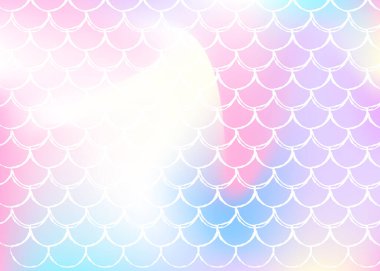 Holografik ölçekli bir denizkızı geçmişi var. Parlak renk değişimi. Balık kuyruğu afişi ve davetiye. Kızlar için su altı ve deniz şablonu. Hipster arkaplan ve gradyan denizkızı.