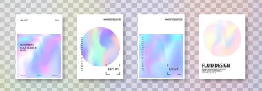 Holografik pilot seti. Soyut arka planlar. Gradyan örgülü retrografik holografik el ilanı. 90 'lar, 80' ler modası. Broşür, pankart, duvar kağıdı, mobil ekran için yanardöner grafik şablonu