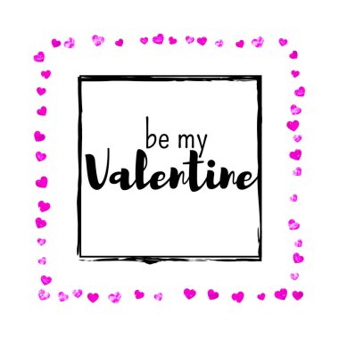 Pembe kalpli sevgililer günü kartı. 14 Şubat. Sevgililer Günü kartı şablonu için vektör konfetisi. Grunge el çizimi dokusu. Hediye kuponları, kuponlar, reklamlar, etkinlikler için aşk teması.