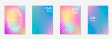 Soyut kapaklar ayarlandı. Yarım ton eğimli asgari trend vektörü. Broşür, poster, broşür ve davetiye için geometrik gelecek şablonu. Minimalist renkli kapak. Soyut şekiller illüstrasyon.