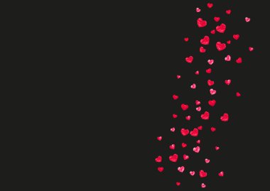 Kırmızı parıltılı sevgililer günü kalbi. 14 Şubat günü. Sevgililer günü kalp şablonu için vektör konfetisi. Grunge el çizimi dokusu. Parti daveti, perakende satış teklifi ve reklam için aşk teması.