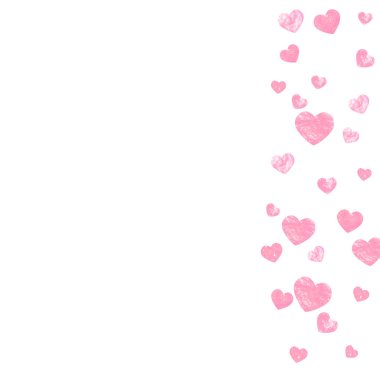 Arkasında kalpler olan gösterişli düğün konfetileri. Işıltılı ve parıltılı parlak pullar. Parti daveti için pembe düğün simli tasarım, gelin partisi ve randevu davetini kaydet.