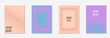 Minimum moda kaplama şablonu ayarlandı. Yarım tonlu fütürist düzen. Kitap, katalog ve yıllık için geometrik kapak şablonu. Minimalist renkli gradyanlar. Soyut iş illüstrasyonu.