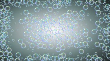 Banyo köpüğü. Deterjan köpüğü ve küvet için köpük. Şampuan. 3d vektör illüstrasyon daveti. Çok az köpürme ve sıçrama. Gerçekçi su çerçevesi ve sınır. Gri renkli sıvı banyo köpüğü.