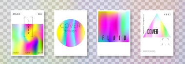 Holografik kapak seti. Soyut arka planlar. Gradyan örgülü fütürist holografik kaplama. 90 'lar, 80' ler modası. Kitap, yıllık, mobil arayüz, web uygulaması için yanardöner grafik şablonu.