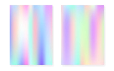 Holografik grafiksel arkaplan hologram kapaklı. 90 'lar, 80' ler modası. Tahta, sunum, afiş ve broşür için yanardöner grafik şablonu. Gökkuşağı minimal holografik gradyanı.