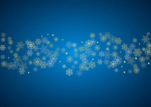 Nový Rok Rám Zlatými Sněhové Vločky Modrém Pozadí Horizontální Vánoční — Stockový vektor