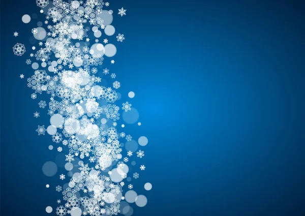 蓝色背景上飘雪的圣诞框架 水平快乐圣诞框架 白色霜冻雪片做横幅 派对邀请函和特价商品 — 图库矢量图片