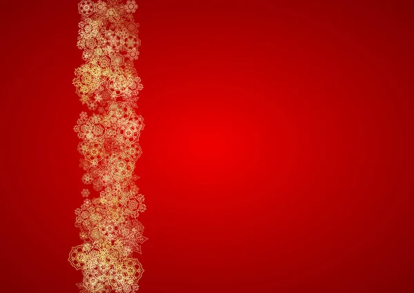 Fiocchi Neve Natale Sfondo Rosso Cornice Glitter Orizzontale Banner Invernale — Vettoriale Stock