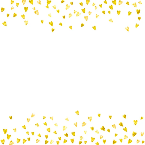 Heart Border Achtergrond Met Gouden Glitter Valentijnsdag Vectorconfetti Handgetekende Textuur — Stockvector