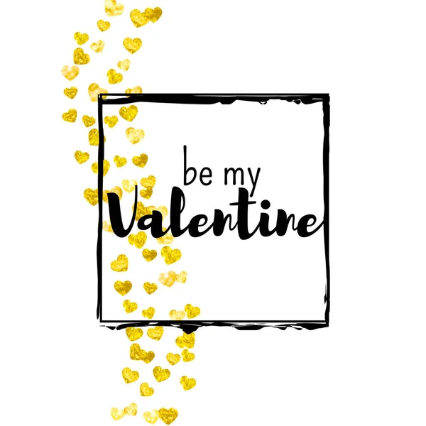 Tarjeta San Valentín Con Corazones Brillo Dorado Febrero Vector Confetti — Archivo Imágenes Vectoriales