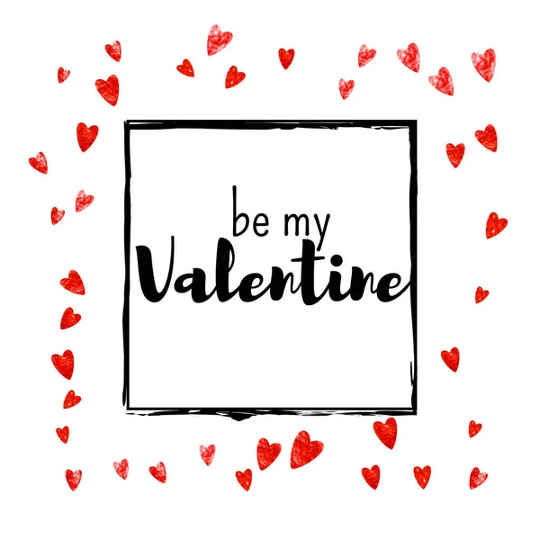 情人节卡片 红红的 晶莹的心 2月14日情人节卡片模板的向量Confetti 手绘手绘纹理 爱的主题为传单 特别的商业机会 — 图库矢量图片