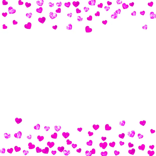 Heart Confetti Achtergrond Met Roze Glitter Valentijnsdag Vectorframe Handgetekende Textuur — Stockvector