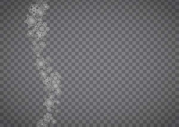 Isolated Snowflakes Transparent Grey Background Silver Glitter Snow Horizontal Christmas — Stock Vector