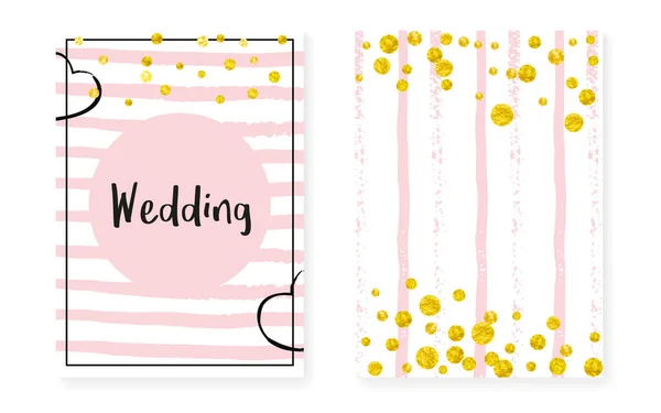Wedding Card Invitation Dots Sequins Bridal Shower Set Gold Glitter — Stock Vector