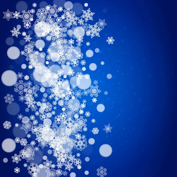 庆祝圣诞节和新年的雪花边境 假日的雪花飘扬在蓝色的背景上 闪烁着火花 优惠券 派对活动 飘落的霜雪 — 图库矢量图片
