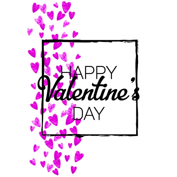 Valentines Day Card Pink Glitter Hearts February 14Th Vector Confetti — Stock Vector