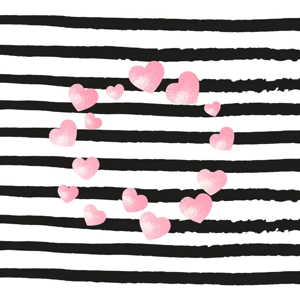 Siyah Çizgili Pembe Pırıltılı Kalpler Konfetisi Metalik Kıvılcımlı Parlak Pullar — Stok Vektör