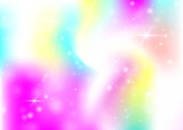 有彩虹网的神奇背景 女孩的宇宙横幅公主的颜色 具有全息图的幻想梯度背景 全景魔术背景与仙女闪耀 星星和模糊 — 图库矢量图片