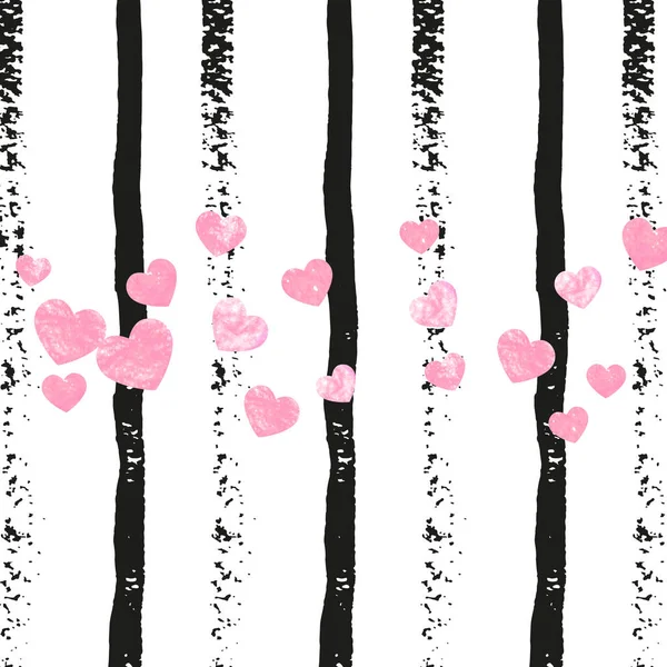 Confettis Roses Paillettes Avec Des Coeurs Sur Rayures Noires Paillettes — Image vectorielle