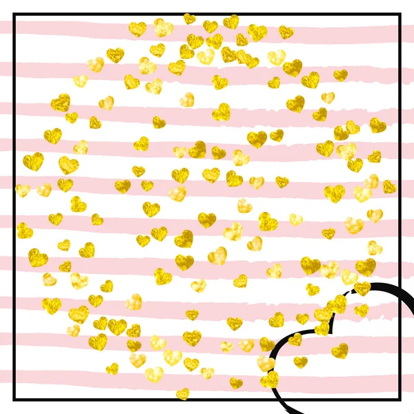 Confettis Paillettes Mariage Avec Coeur Sur Rayures Roses Paillettes Chute — Image vectorielle