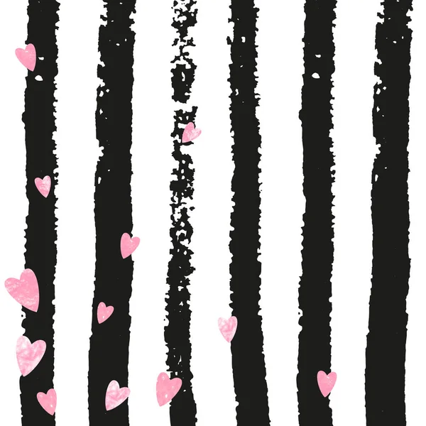 Pink Glitter Hearts Confetti Black Stripes Shiny Falling Sequins Shimmer — Stock Vector