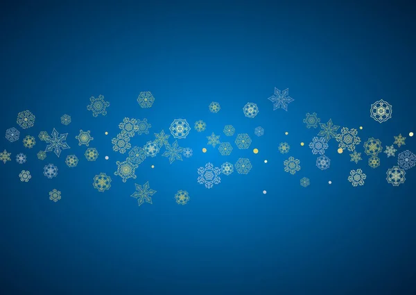 Marco Año Nuevo Con Copos Nieve Dorados Sobre Fondo Azul — Vector de stock