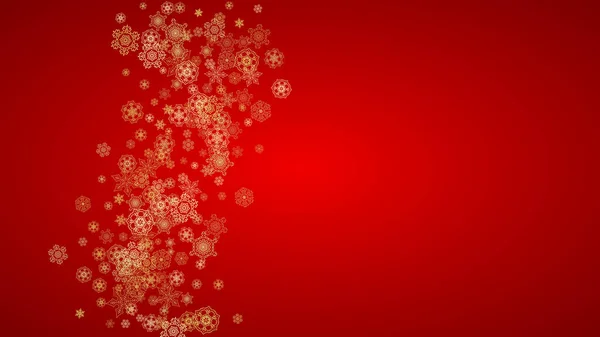 Świąteczne Płatki Śniegu Czerwonym Tle Pozioma Ramka Brokat Zimowy Kupon — Wektor stockowy