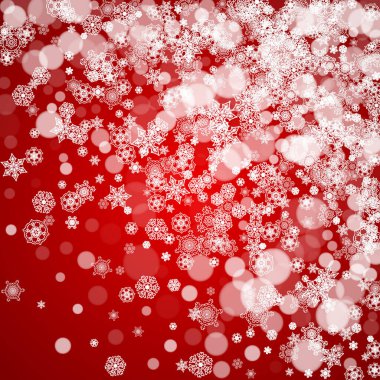 Kırmızı arka planda beyaz kar taneleri olan bir Noel sınırı. Noel Baba renkleri ve ruh hali. Sezon satışları, afişler, davetiyeler, perakende satışlar için mutlu Noeller. Kar yağıyor. Soğuk kış arkaplanı.