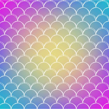 Eğilimli arka planda Squama. Squama süsüsüyle kare arkaplan. Parlak renk değişimi. Deniz kızı kuyruğu afişi ve davetiyesi. Su altı ve deniz deseni. Gökkuşağı renkleri.