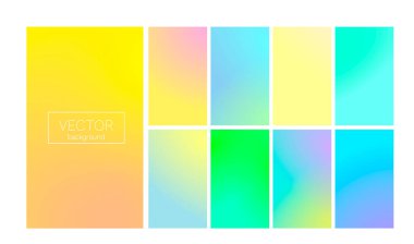 Dikey soyut arka planlara sahip modern gradyan kümesi. Poster, afiş, broşür ve sunum için renkli sıvılar. Modaya uygun yumuşak renk. Ekranlar ve mobil uygulama için modern gradyan seti olan şablon