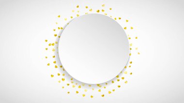 Altın yaldızlı kalp kağıdı çerçevesi. 14 Şubat günü. Kalp kağıdı çerçeveli vektör konfetisi. El çizimi desenli beyaz bir afiş. Kupon için aşk teması, özel iş ilanı, afiş