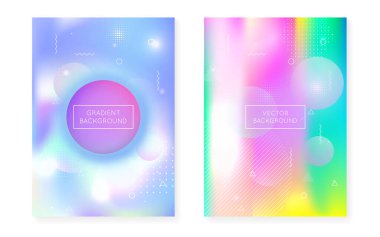 Sıvı dinamik arkaplanlı sıvı şekiller. Memphis ile holografik bauhaus gradyanı. Broşür, ui, dergi, poster, afiş ve uygulama için grafik şablonu. Renkli sıvı şekilleri örtüsü.
