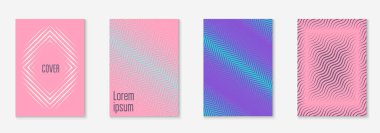Minimum moda kaplama şablonu ayarlandı. Yarım tonlu fütürist düzen. Kitap, katalog ve yıllık için geometrik kapak şablonu. Minimalist renkli gradyanlar. Soyut iş illüstrasyonu.