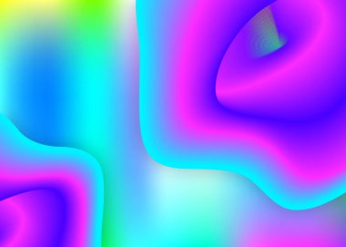 Sıvı arkaplan. Modern modayla birlikte holografik 3d arkaplan. Canlı gradyan örgüsü. Daire kapağı, davetiye düzeni. Sıvı dinamik elementler ve şekillerle akışkan arkaplan.