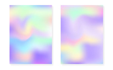 Holografik grafiksel arkaplan hologram kapaklı. 90 'lar, 80' ler modası. Broşür, pankart, duvar kağıdı ve mobil ekran için yanardöner grafik şablonu. Retro minimal holografik gradyan.