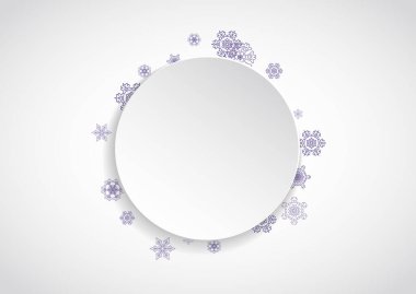Ultraviyole kar taneleriyle Xmas temalı satış. El ilanı, hediye kartı, parti davetiyesi, perakende satış teklifi ve reklam için kış çerçevesi. Noel beyaz arka planı. Xmas teması için kağıt pankart. Yeni yıl karlı arkaplanı