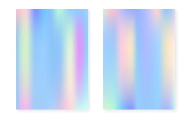 Holografik gradyan ile Pearlescent arkaplan. Hologram örtüsü hazır. 90 'lar, 80' ler modası. Kitap için grafik şablon, yıllık, mobil arayüz, web uygulaması. Retro inci arkaplan seti.